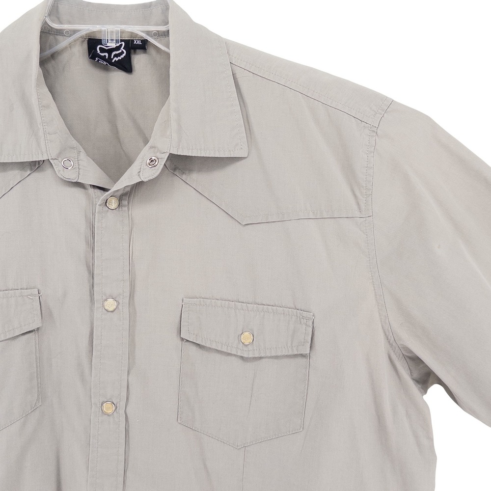 Fox‎ Racing Mens XXL Pearl Snap Western Shirt Gray Moto MTB Cycling Gorpcore
